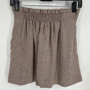 J. Crew Tweed Mini Skirt 2 Herringbone Wool Blend A Line Brown Cream Paper Bag